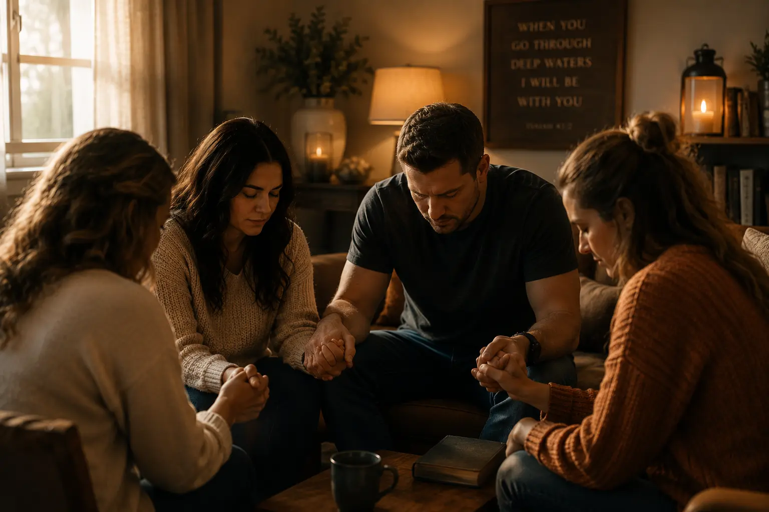 Pessoas intercedendo de mãos dadas