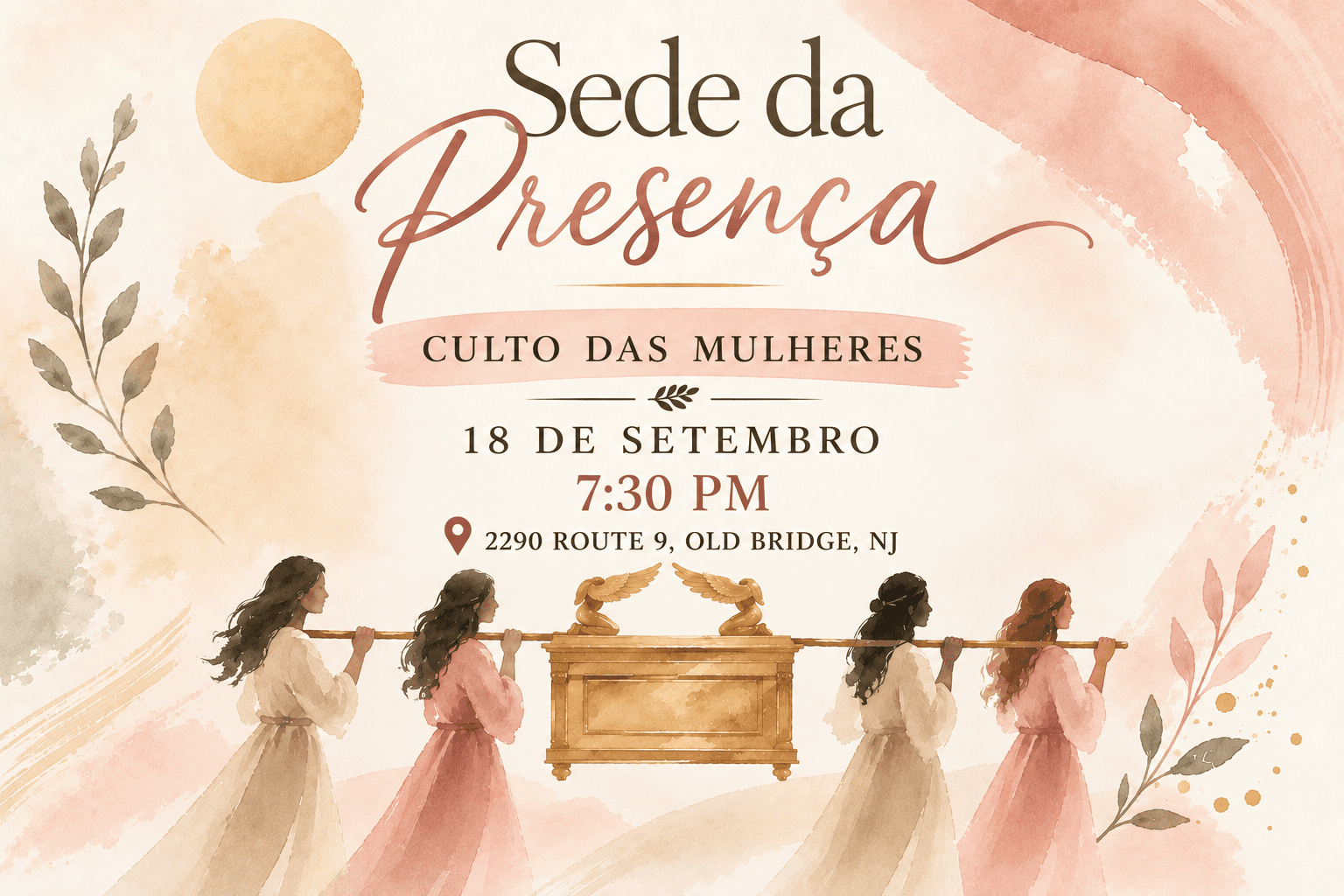 Bonner desenho 4 mulheres carregando a arca da aliança com escrito sede pela presença